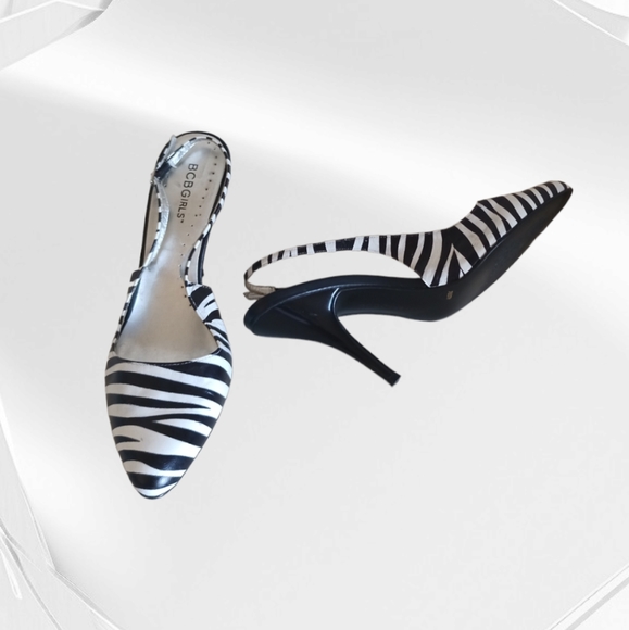 BCBGIRLS Zebra Stripe Leather Slingback Heel Pumps - Picture 10 of 16